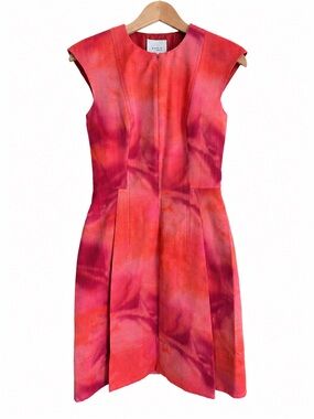 Akris Punto Pink Coral Abstract Watercolor Dress US 4